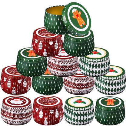 Yungyan Christmas Candle Tin Cans Set Metal Candles Tin Gifts Jars with Lids 8 oz Christmas Cookie Tins Candle Containers for Storing Biscuits Tea Party Favors(24 Pcs)
