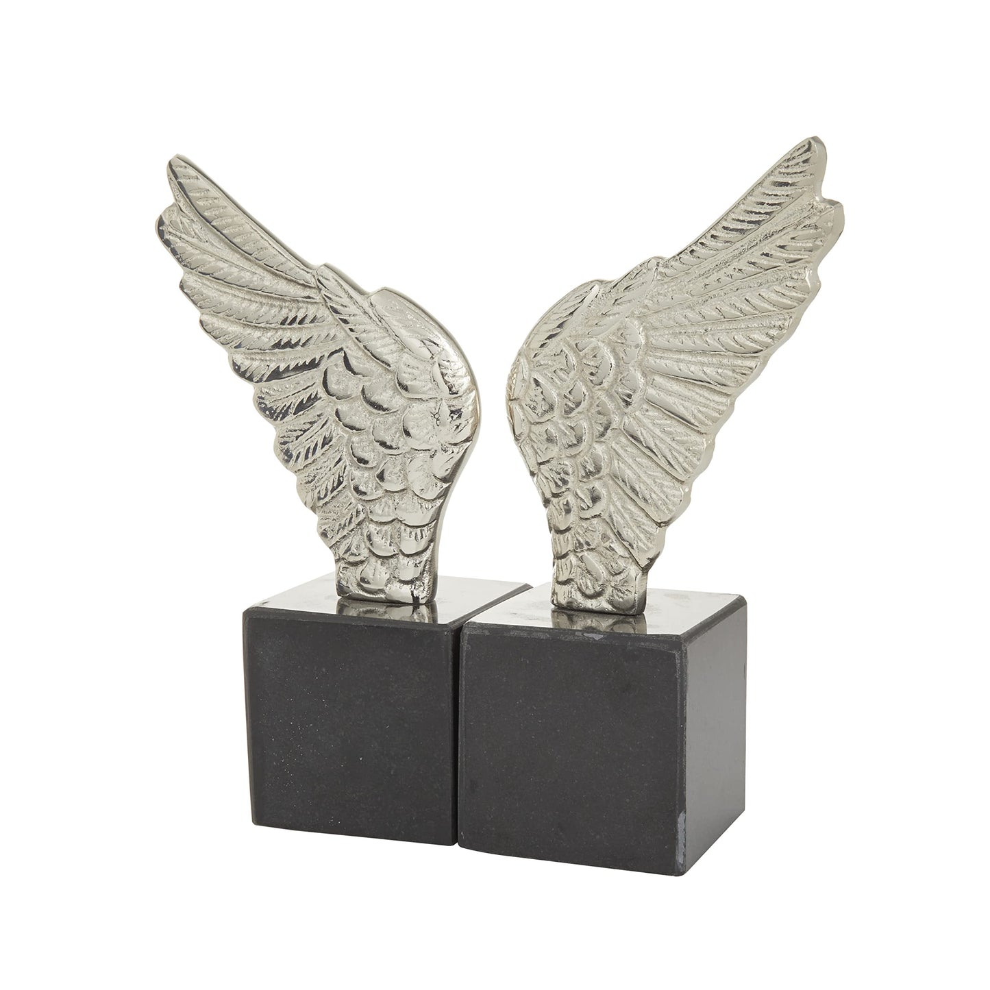 Deco 79 Aluminum Metal Bird Decorative Bookends Wings Non Skid Bookends with Marble Base, Set of 2 Office Bookends5'W, 10'H, Silver