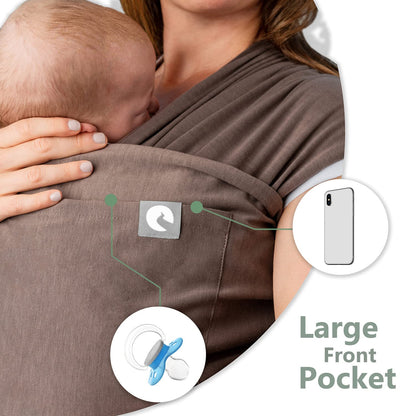 Baby Sling Wrap with Large Front Pocket - Naturally Soft Baby Wrap Carrier - Cotton Baby Sling Carrier From Birth - Baby Sling Newborn to Toddler Carrier - The Pocket Wrap™ by Trekki (Earth)