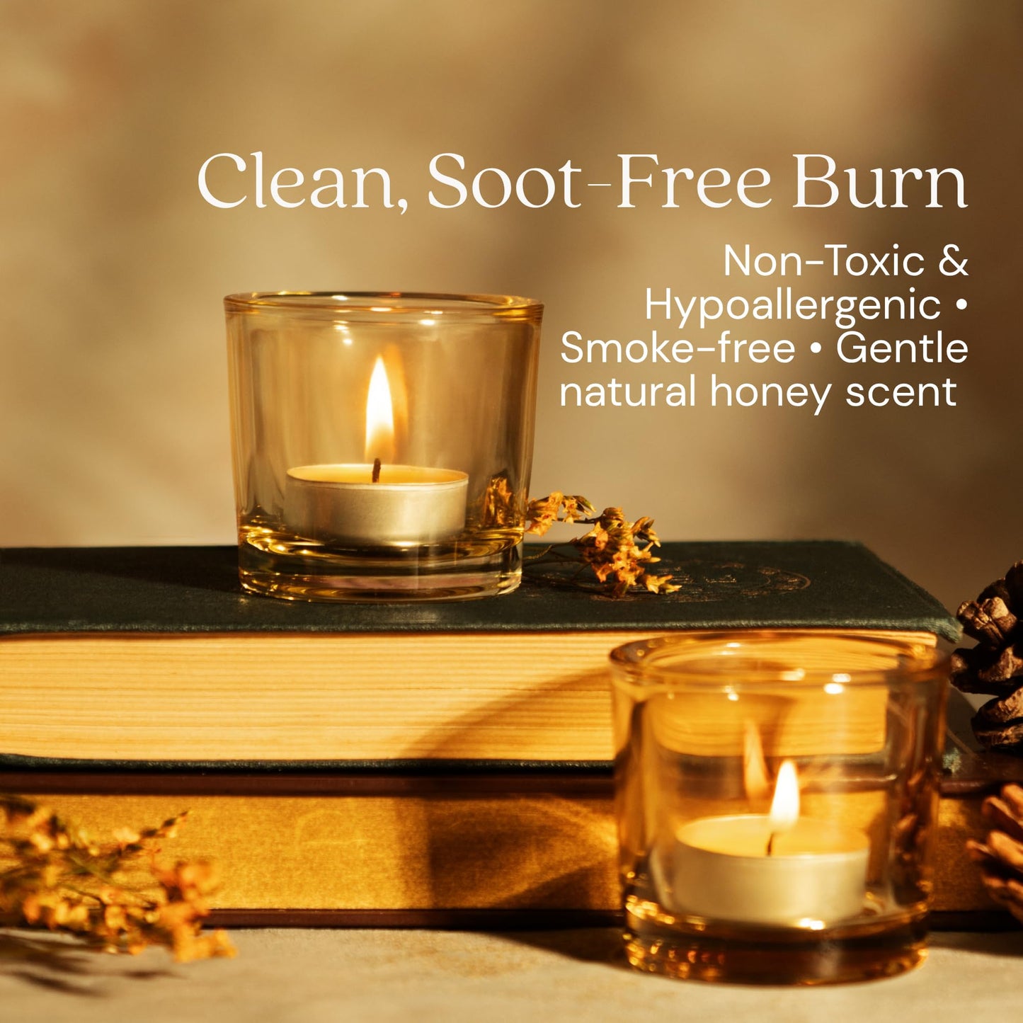 Bluecorn Beeswax Tea Light Candles, 100% Pure Natural Bees Wax, Yellow Tea Lights in Metal Cups, Fragrance Free, Paraffin & Soy Free Candle Wax, Clean Burning, Long Lasting, American Made, 48 Pack