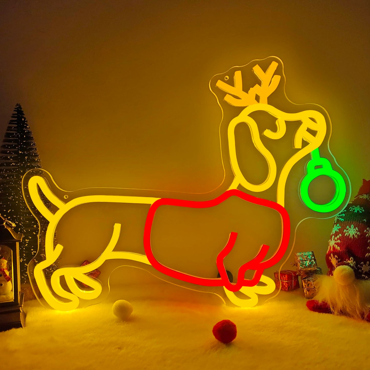 FuugZze Dachshund Neon Sign Christmas Neon Lights for Bedroom Weiner Dog Led Signs for Bedroom Wall Dimmable Dachshund Light Up Sign for Neon Christmas Decorations Party Wall Room Home Decor