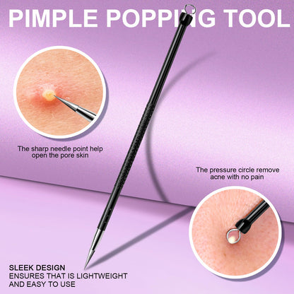 Teenitor Pimple Extractor Acne Treatment Tool Surgical Grade Blackhead Comedone Removal 2-in-1 Popper Tool for Face Nose Blackhead Extractor Tool Silver
