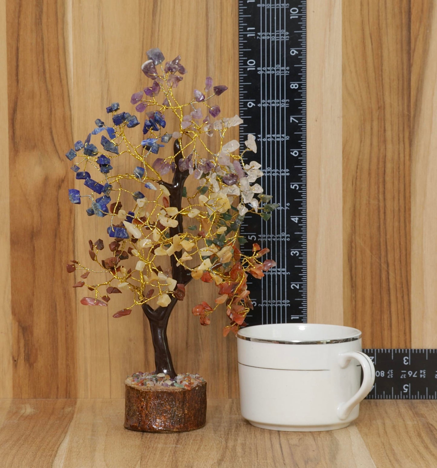 Pristine Gemstones 7 Chakra Tree of Life Crystal Feng Shui: Home and Office Decor. (7 Chaka, Equilibrium, Resin Trunk, Wood Base, 250 Chips). February, April, and July Birthstones.