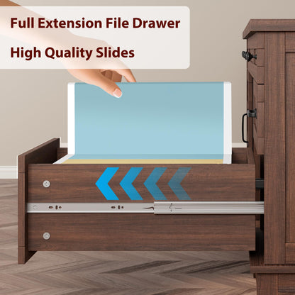 GAOMON 60in Wooden Executive Desk with 5 Drawers, Office Desk Computer Table with Charging Station, Farmhouse Home Office Desk with File Cabinet Storage, for Study and Home Office, Walunt Brown