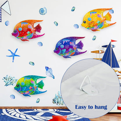 SUNREEK 9 Inches Metal Fish Wall Art, Coastal Beach Nautical Hanging Decor, Outdoor Ocean Pool Wall Decor (4, Fish-A)