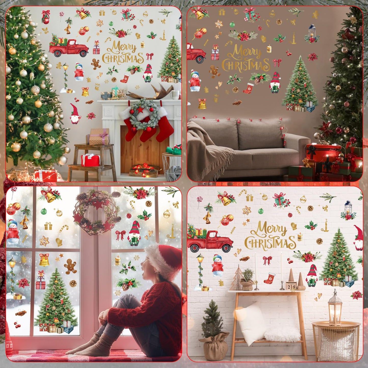 Cholemy 4 Sheets Christmas Wall Decal Stickers Decorations - Removable Indoor Home Decor for Room, Nursery, School, Restaurant, Cafe, Door, Window, Party (Tree)