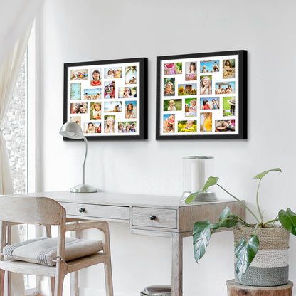 DUENPY 22x22 Picture Frame 4x6 Collage Picture Frame Displays Sixteen 4x6 inch Photos Collage Wall Decor Wall Hanging Black