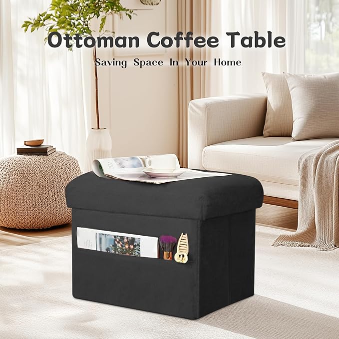 Small Ottoman with Storage, Folding Foot Rest Stool with Thicker Furry Padded