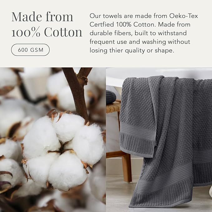 NY Loft 100% Cotton Bath Towel Set of 4 | Grey Towels | Oeko-TEX® Standard 100