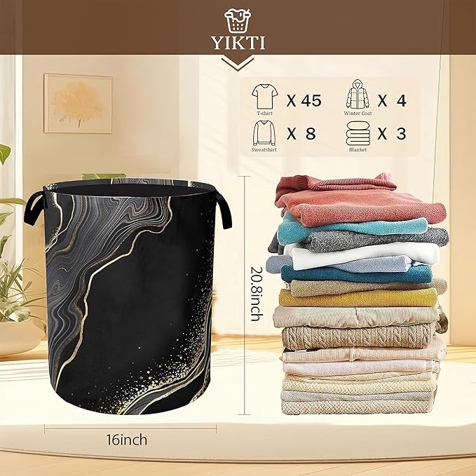 Black Gold Marble Laundry Basket, Modern Clothes Hamper, Oxford Cloth