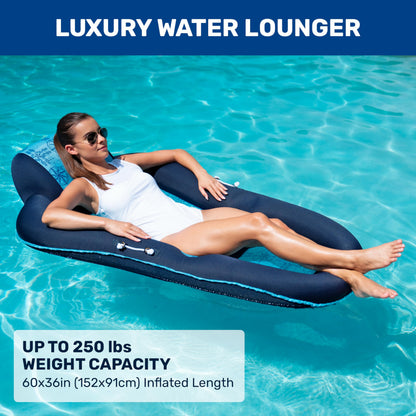 Aqua Water Lounge, X-Large, Inflatable Pool Float with Headrest, Backrest & Footrest, Navy/Light Blue
