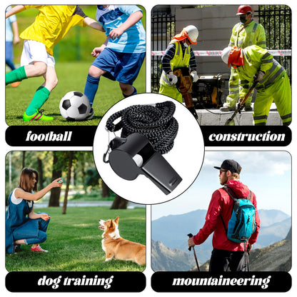 Qulkws 2 Pack Whistle for Coaches Stainless Steel Sports Whistle with Lanyard Loud Crisp Sound Referee Whistles for Football Basketball Soccer School Referees Coaches Lifeguard Emergency(Black)