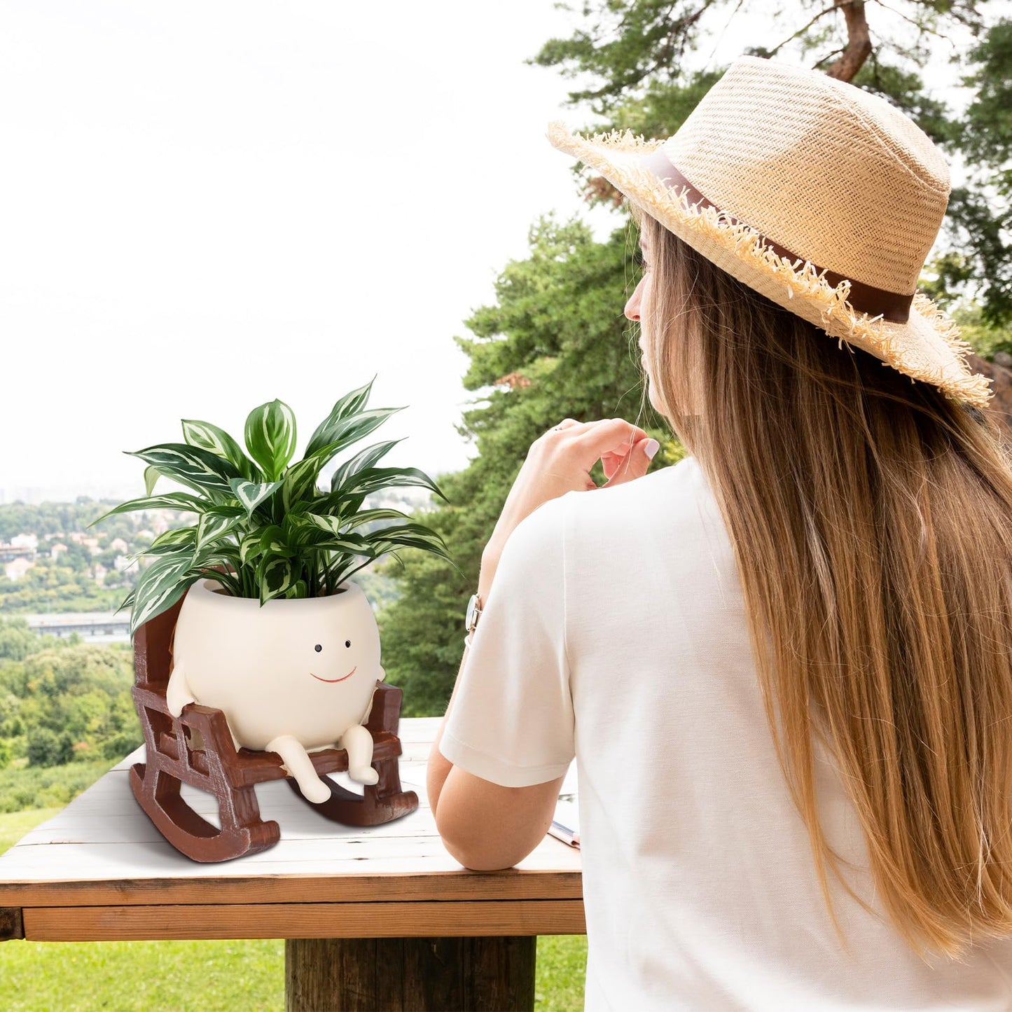 Boomluck Smiling Flower Pot Rocking Chair – Whimsical, Decorative, and Practical Planter with Drainage Holes, Indoor and Outdoor Plant Pot, DIY Decoration Gift for Plant Lovers