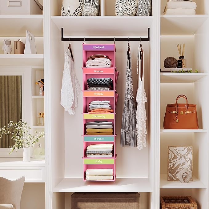 YOUDENOVA 6-Shelf Weekly Hanging Closet Organizer, Weekly Clothes Organizers
