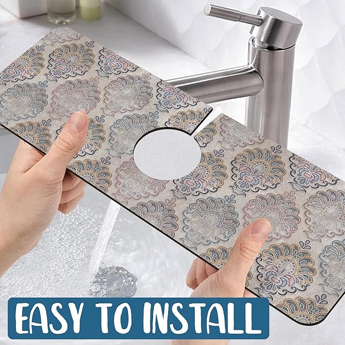 Grey Ceramic Printing Sink Splash Guard Ceramic Texture Faucet Absorbing Mat