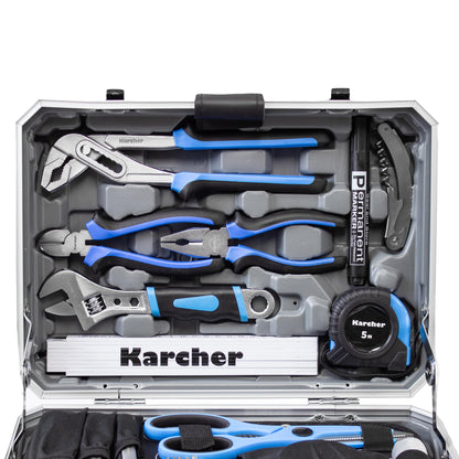 KARCHER Tool Box, 114 Piece Tool Set, I Tool Set Made of Chrome Vanadium & Carbon Steel with Hammer, Screwdriver, Socket Wrench, Bit Set and More Practical case for tools.