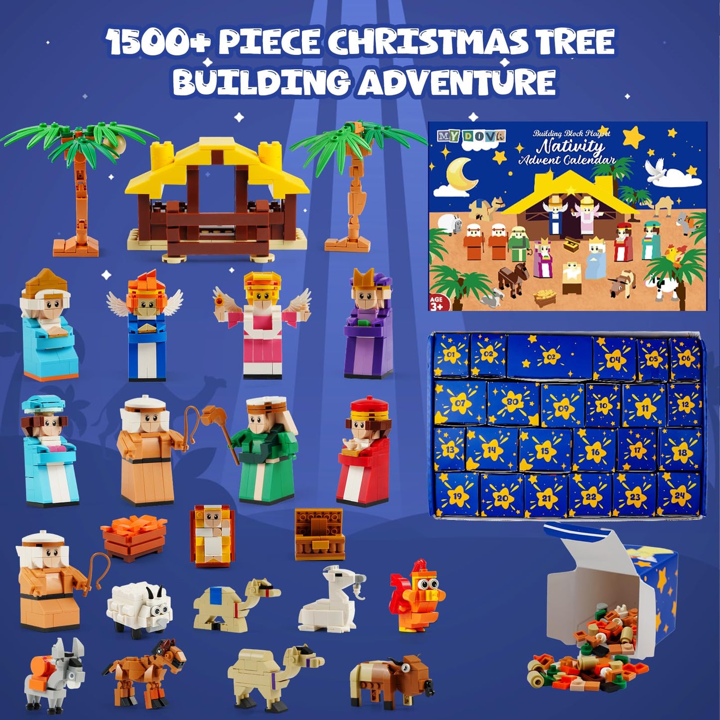 Nativity Advent Calendar 2025 Kids- 24 Days Christmas Giftcountdown Calendar Set 1500 PCS Building Blocks Kits, Stocking Stuffer Building Toys for Boys & Girls, Teens & Adults with Individual Packaging