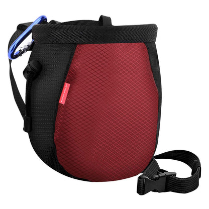 Rhino Valley Climbing Chalk Bag, No Leak Drawstring Chalk Bag with Adjustable Belt, Carabiner Clip and Zippered Pockets Chalk Bag for Rock Climbing, Cross Fit, Weight Lifting & More - Black & Red
