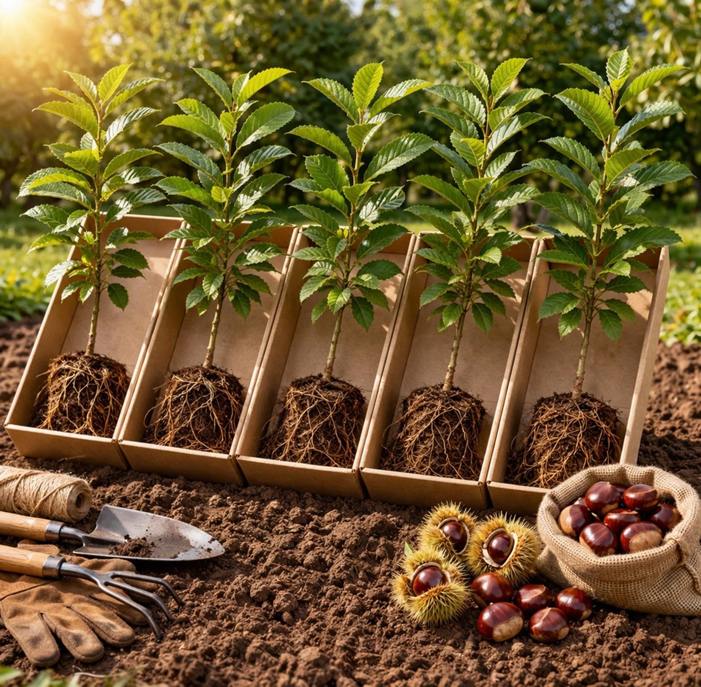 5 Chestnut Trees Live Plants for Growing – Hardy Nut-Bearing Trees for Home Orchards & Landscaping – Fast-Growing Chestnut Saplings
