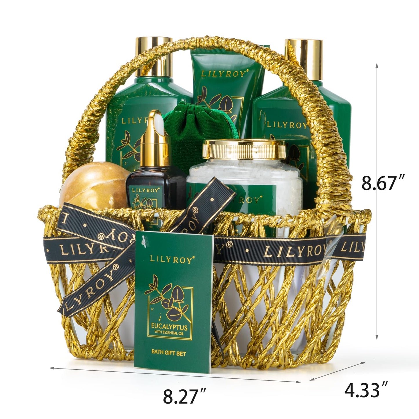 Spa Gift Basket for Christmas Gifts - 9 Pieces Premium Eucalyptus Bath & Body Care Kit for Women & Men, Holiday Gift for Mothers Day, Valentine's Day, Father's Day, Birthday with Shower Gel & More