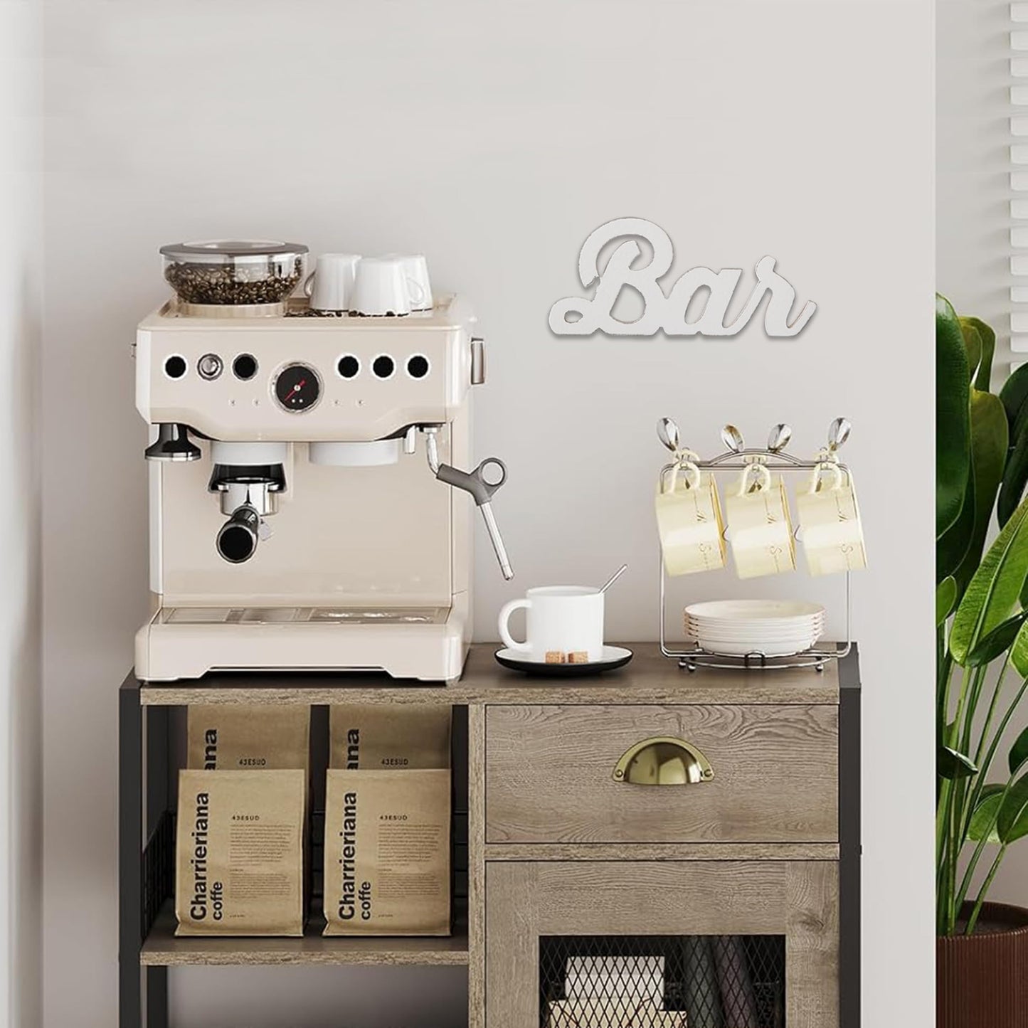 Sintosin Rustic Coffee Bar Signs for Home Bar Wall 9 Inch, Distressed White Bar Decorations, Cool Man Cave Things, Farmhouse Wooden Small Letters Accessories for Christmas Kitchen Shelf Tabletop