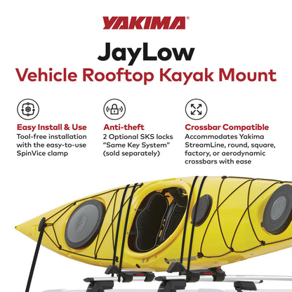Yakima JayLow J-Cradle Rooftop Kayak Mount for 1 or 2 Kayaks – Car Roof Rack Carrier for Round, Square, Factory or Aerodynamic Crossbars, Holds 1 Boat Up to 80 Pounds or 2 Boats Up to 110 Pounds Total