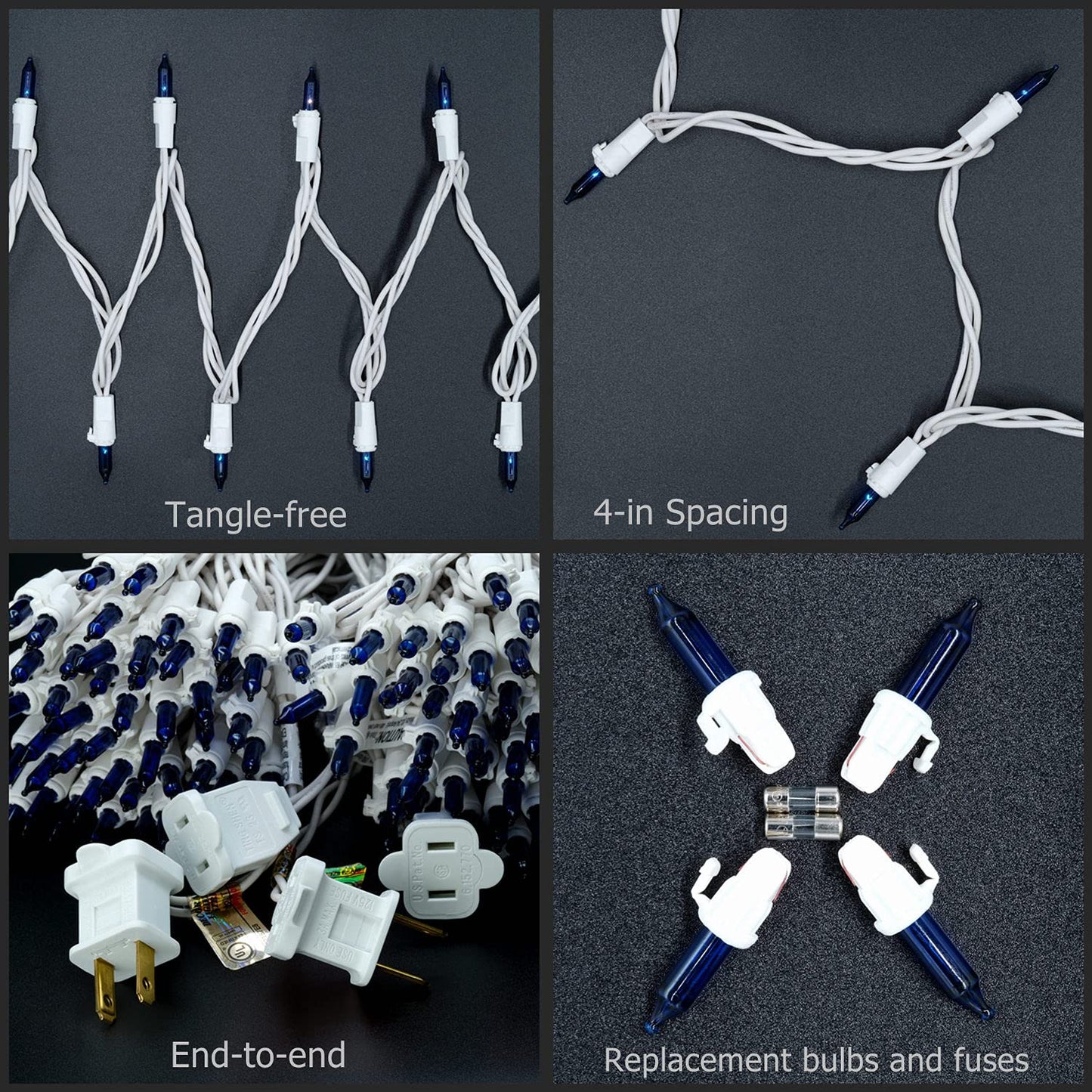 YULETIME 200 Blue Christmas String Lights, 2-Set 33 ft 100 ct White Wire