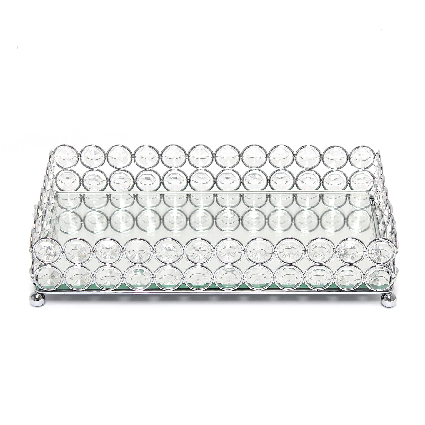 Elegant Designs HG1010-CHR Elipse Crystal Decorative Mirrored Jewelry or Makeup Cosmetic Perfume Vanity Organizer Tray, Chrome