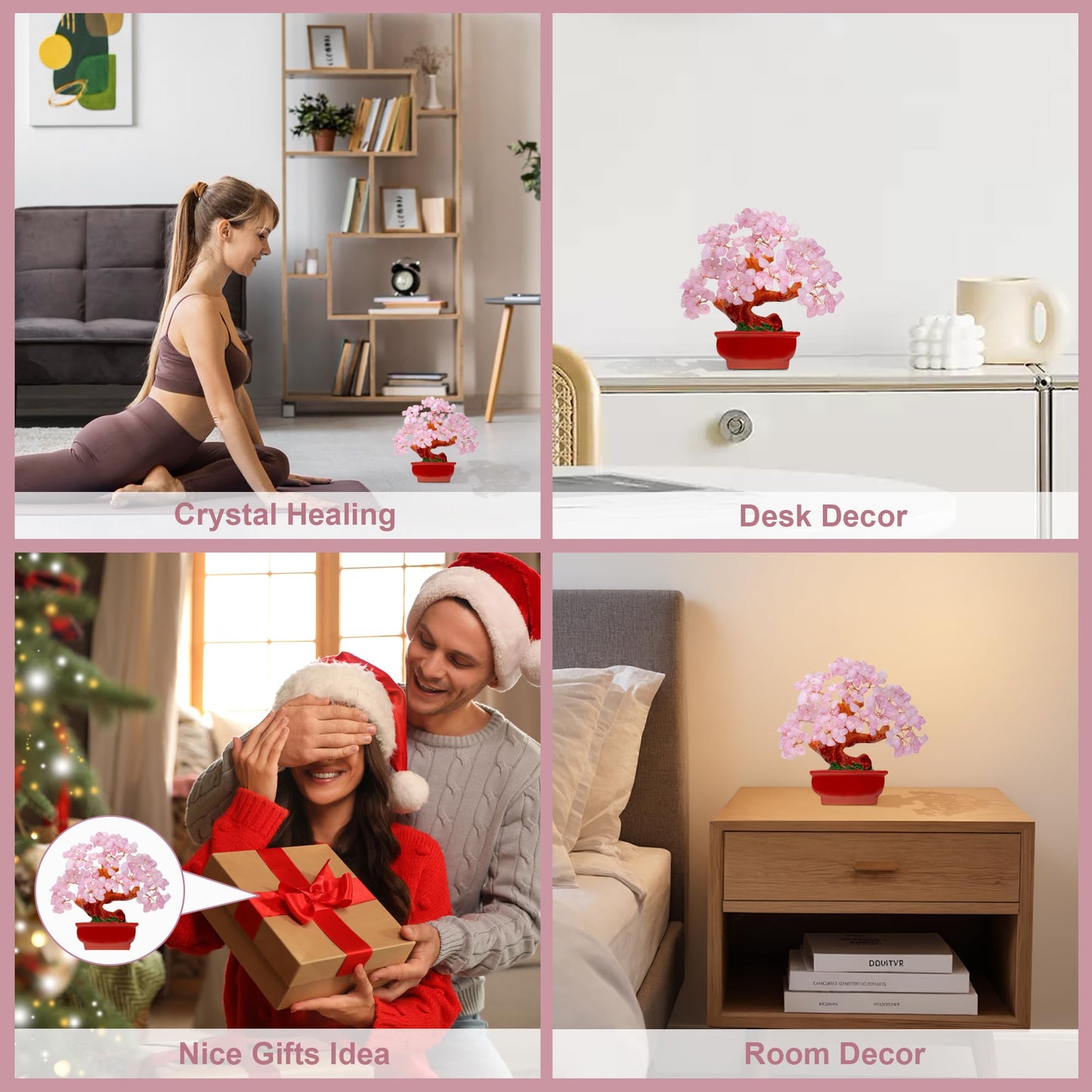 QINJIEJIE Crystal Tree Rose Quartz Crystals Feng Shui Decor Money Tree Bonsai Style Decoration Pink Office Decor Meditation Spiritual Gift for Women