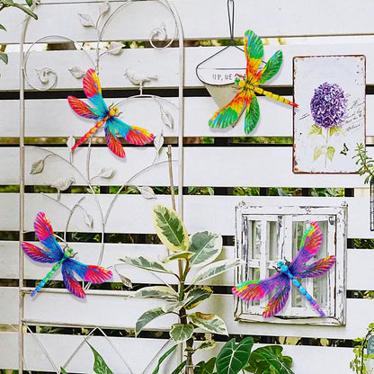 SUNREEK Metal Dragonfly Wall Decor, 9 Inches Dragonfly Outdoor Wall Art for Fence Garden Yard Patio Decorations