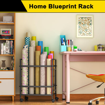 Blueprint Storage Rack, Blueprint Holder with Wheels, Used for Storing Blueprint/Carpet/Map/Poster/Architectural Construction Plan, 20 Slots(3.2" x 3.2"), Silent Wheel for Home, Office, School(Black)