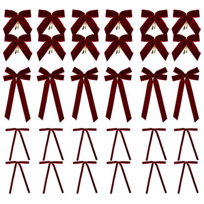30PCS Velvet Ribbon Bows for Christmas Tree Decorations 3 Styles Christmas Bow for Home Party DIY Decorations