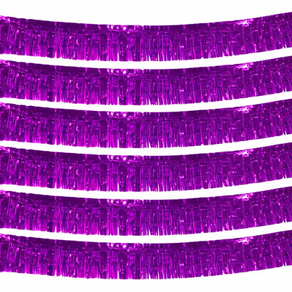 6 Pack 10 Feet Metallic Foil Fringe Tinsel Fringe Garland Wall Hanging Banner for Parade Floats, Wedding, Halloween, Bachelorette, Birthday (Purple)