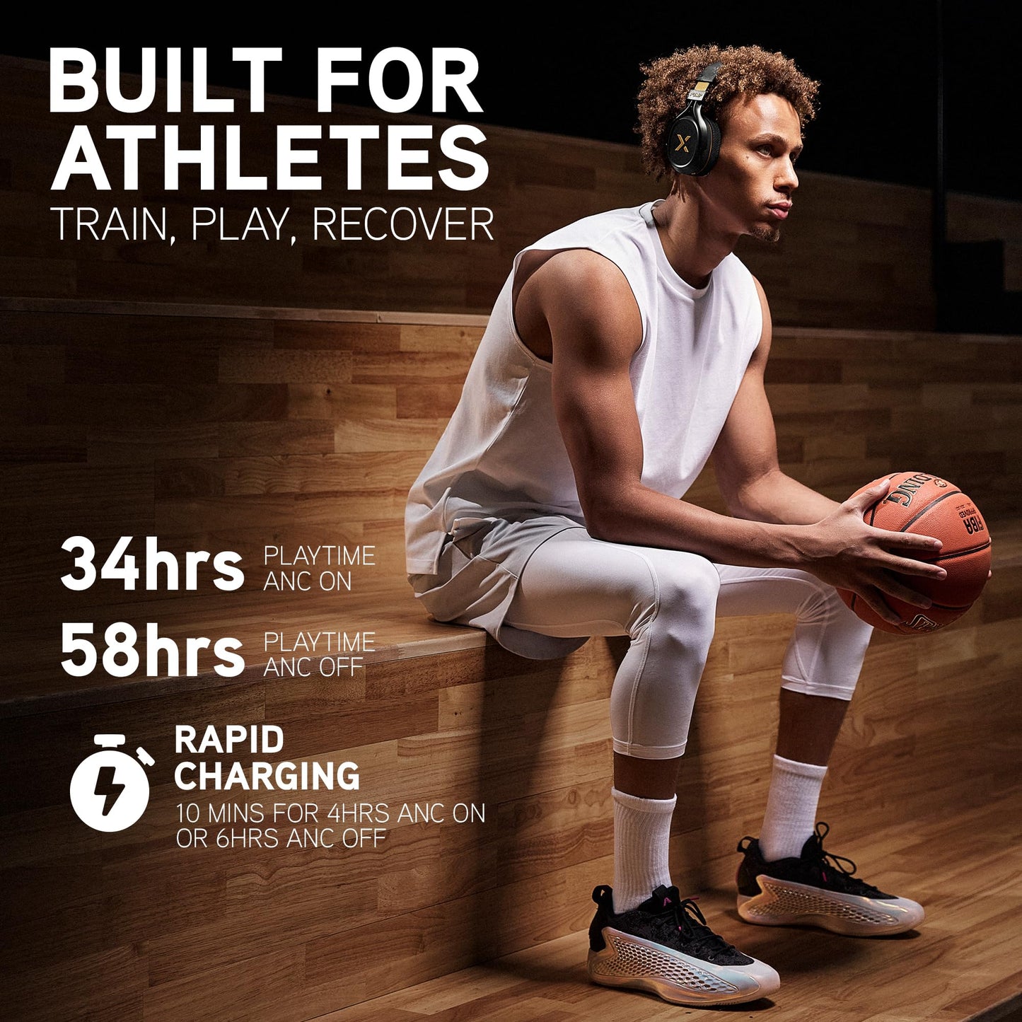 BlueAnt Pump X Wireless Over-Ear Headphones, Bluetooth, Powerful Bass, Active Noise Cancelling & Transparency Mode, Interchangeable Ear Cups, All-Day Comfort for Gym and Training, Black/Silver