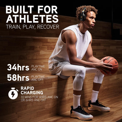 BlueAnt Pump X Wireless Over-Ear Headphones, Bluetooth, Powerful Bass, Active Noise Cancelling & Transparency Mode, Interchangeable Ear Cups, All-Day Comfort for Gym and Training, Black/Silver