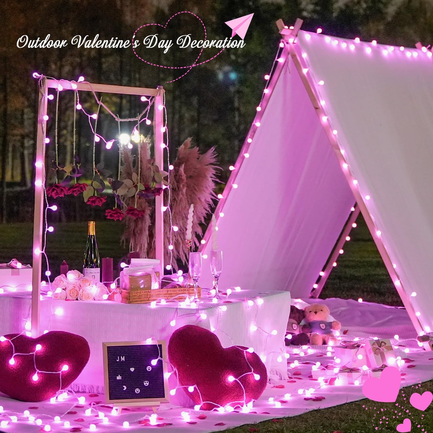 JMEXSUSS 100 LED Pink String Lights Indoor,33 ft Connectable Globe Pink Lights Plug in, 8 Mode Fairy Valentine Light with Remote for Bedroom Girl Room Anniversary Party Valentines Day Decorations