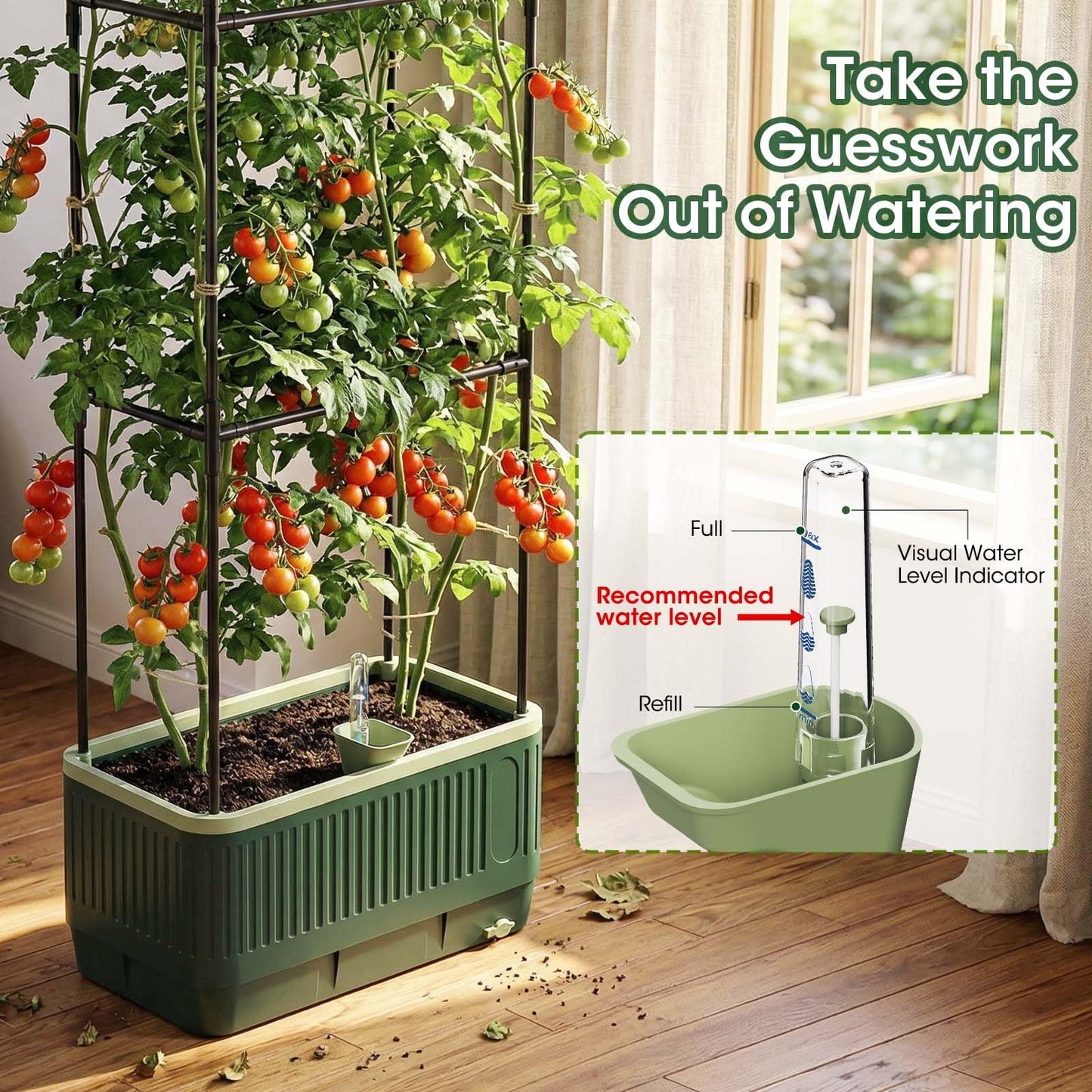 MQHUAYU 2 Pack 51" Self Watering Planter Box with Trellis, Tomato Planter Trellis for Raised Garden Bed, Tomato Cage with Visual Water Indicator, Indoor Outdoor Tomato Cages for Garden Patio