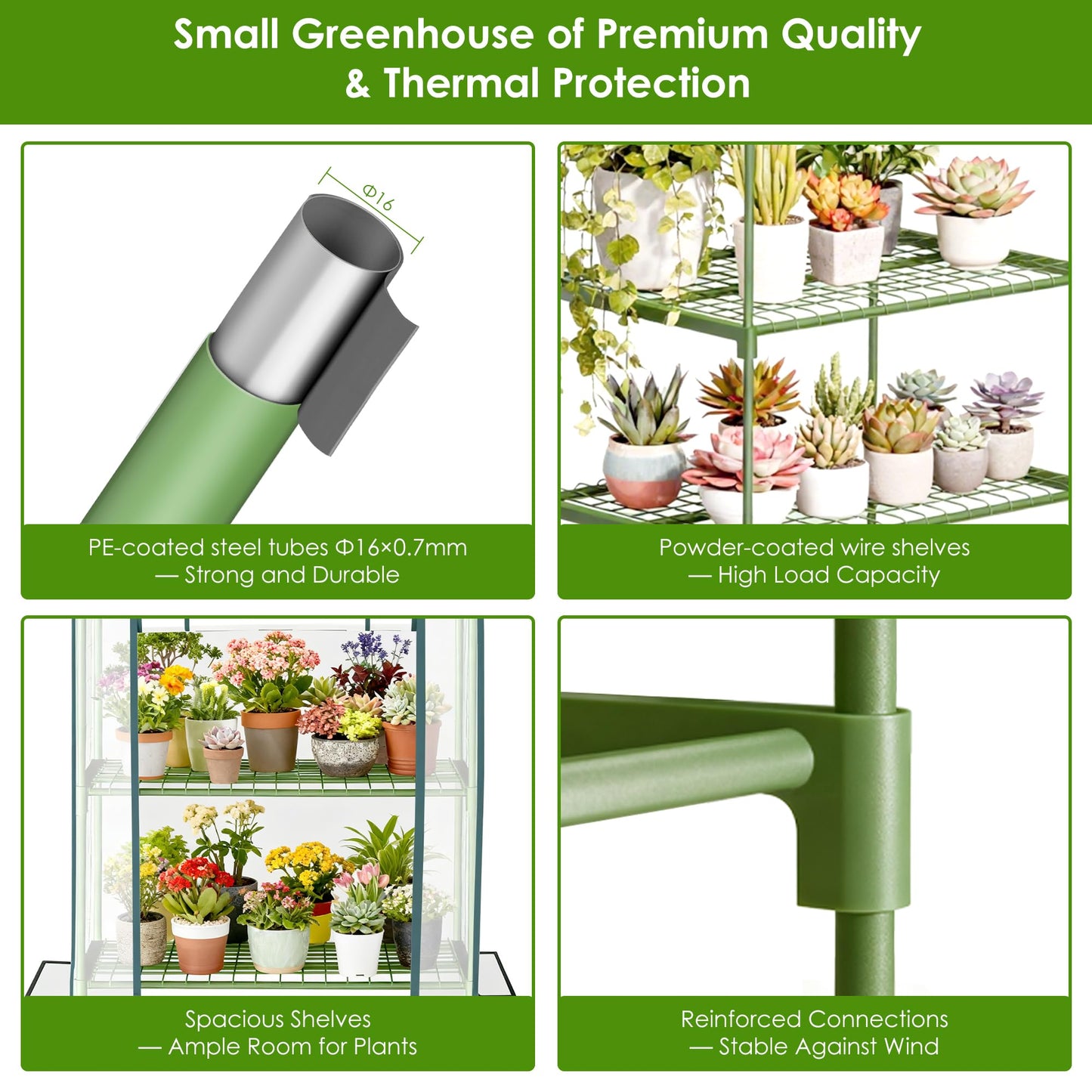 Carotex 3 Tier Mini Greenhouse, 27 x 19 x 50 Inch Portable Green House with PVC Cover and Steel Frame for Indoor Outdoor Plants, Seedlings, Herbs, Vegetables