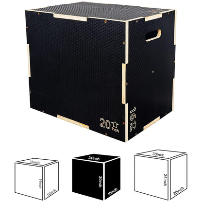 Fitvids 24" x 20" x 16" Non-Slip Wooden Plyo Box Jump Exercise Platform, Plyometric Workout Equipment for Home Gym, Training Step Box, Black
