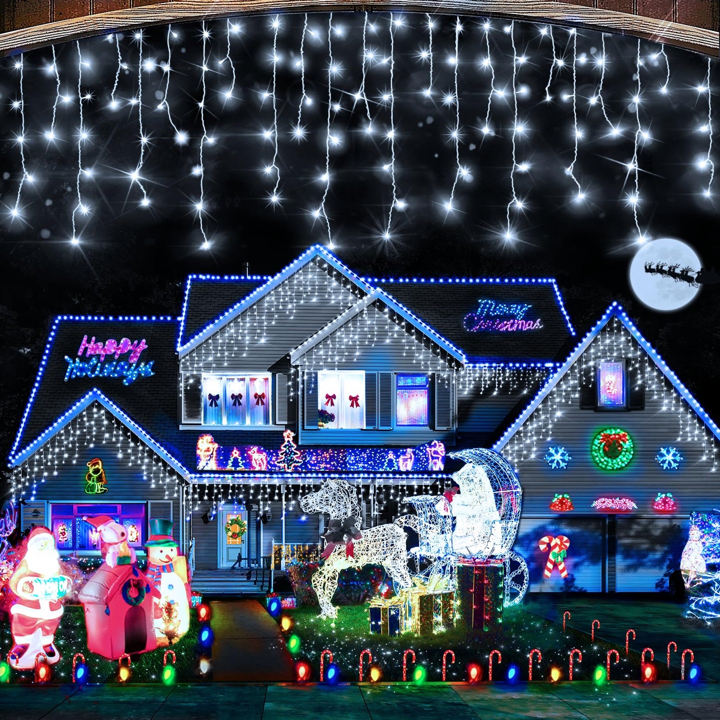 Hezbjiti Christmas Lights Outdoor , 400LED 33FT LED Icicle Lights 8 Modes 75 Drops Fairy String Lights for Christmas Decor Eaves Party Yard Garden