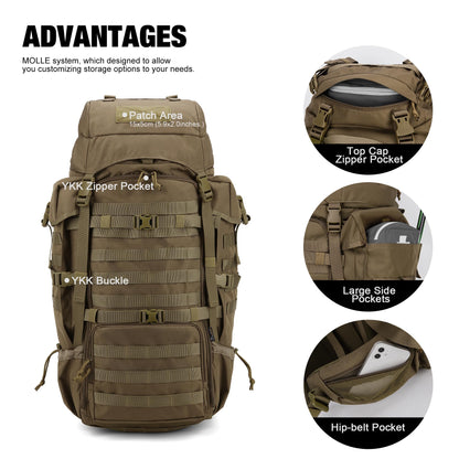 Mardingtop 70L Hiking Backpack+ Molle Tactical Utility Pouch