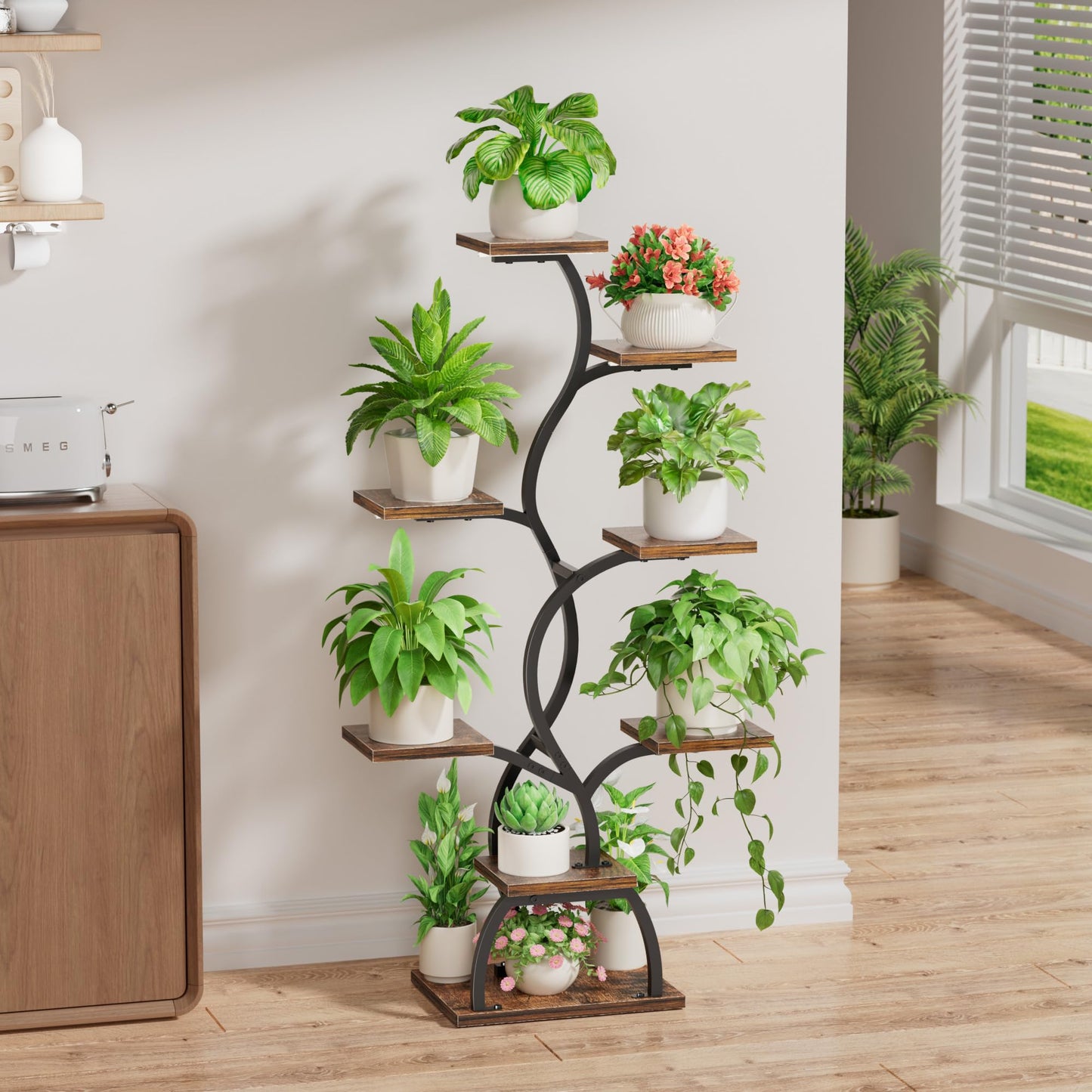 EVAWOO Plant Stand Indoor with Grow Light - 8 Tiered Plant Shelf Indoor, Corner Plant Stand, 49" Tall Plant Shelf with Lights for Indoor Growing, Lighted Flower Holder for Living Room, Balcony, Black