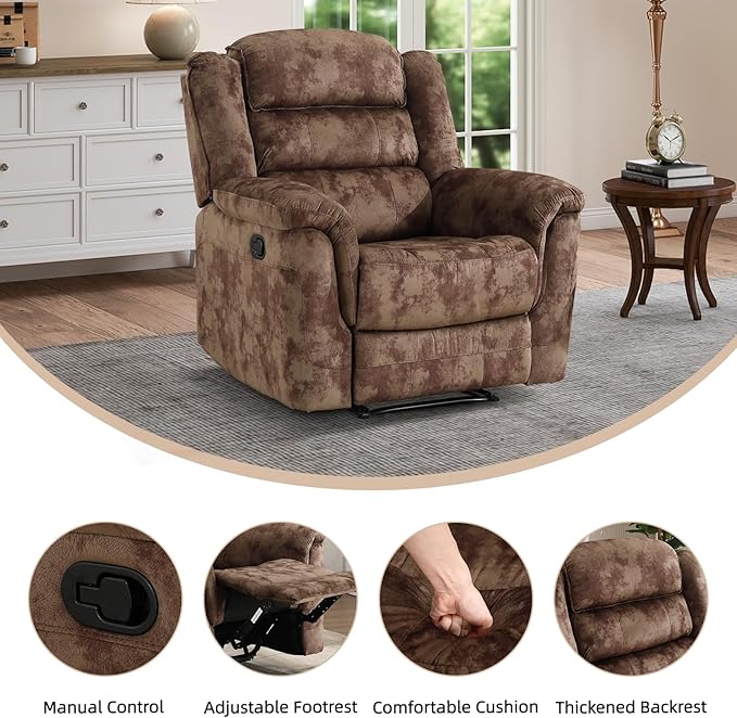 EBELLO Manual Recliner Chair, Soft Fabric Recliner Sofa