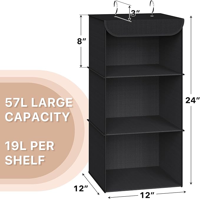 Simple Houseware 3-Shelf Hanging Closet Organizer, Fabric Storage Shelves