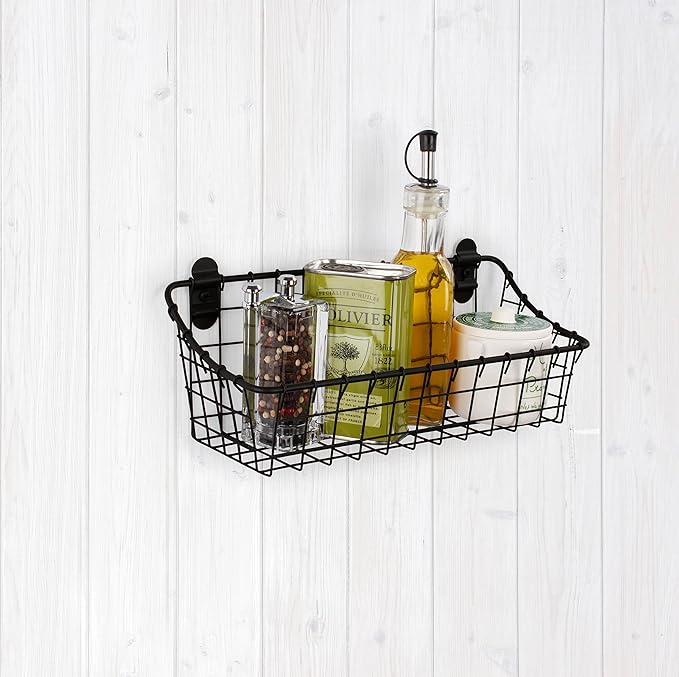 Spectrum Small Wire Wall Basket Matte Black Mounted Rustic Wall Bin, Vintage