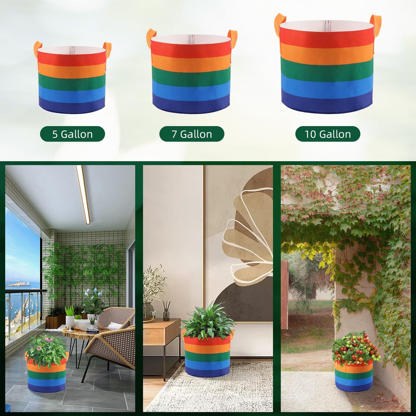LITLANDSTAR 6 Pack 10 Gallon Grow Bags, Heavy Duty Thickened Colorful Nonwoven Plant Fabric Pots with Handles, Five-Color Tone Garden Plant Bags for Fruits Vegetables Flowers Herb