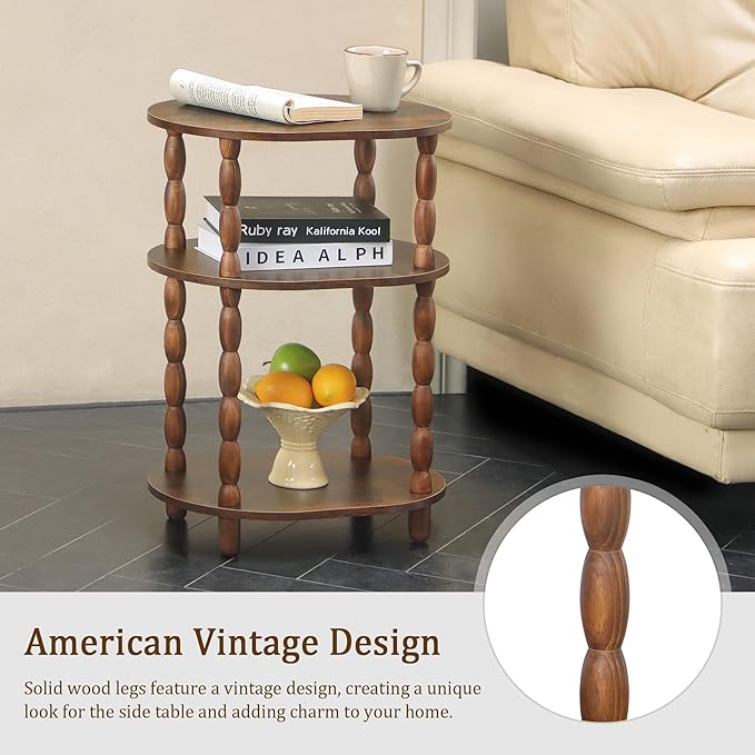 MaxSmeo Side Table, 3-Tier Small End Table, Modern Oval Night Stand Accent Table