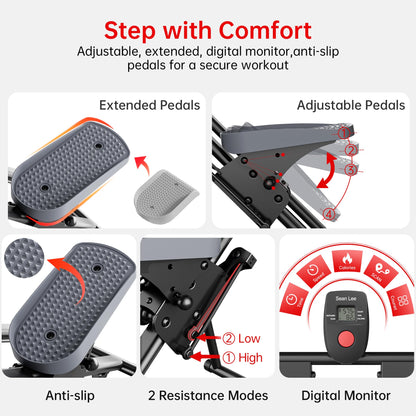 Upgraded seanleecore Stair Stepper Machine for Home with Device Holder & Silicone Floor Mat, Extra-Long Non-Slip Pedals Vertical Climber Exercise Machine