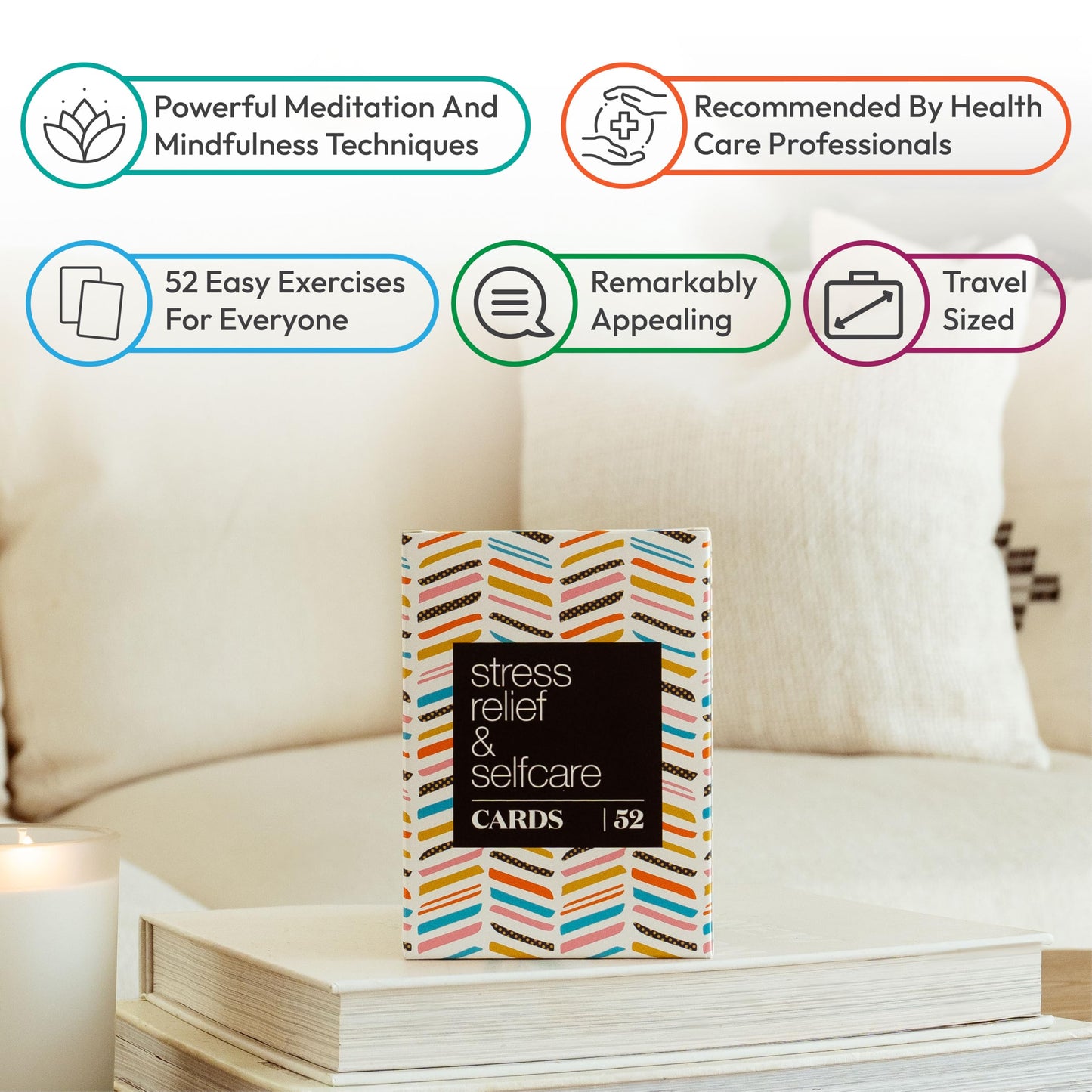 Allura & Arcia 52 Stress Less & Self Care Cards - Mindfulness & Meditation Exercises - Anxiety Relief & Relaxation