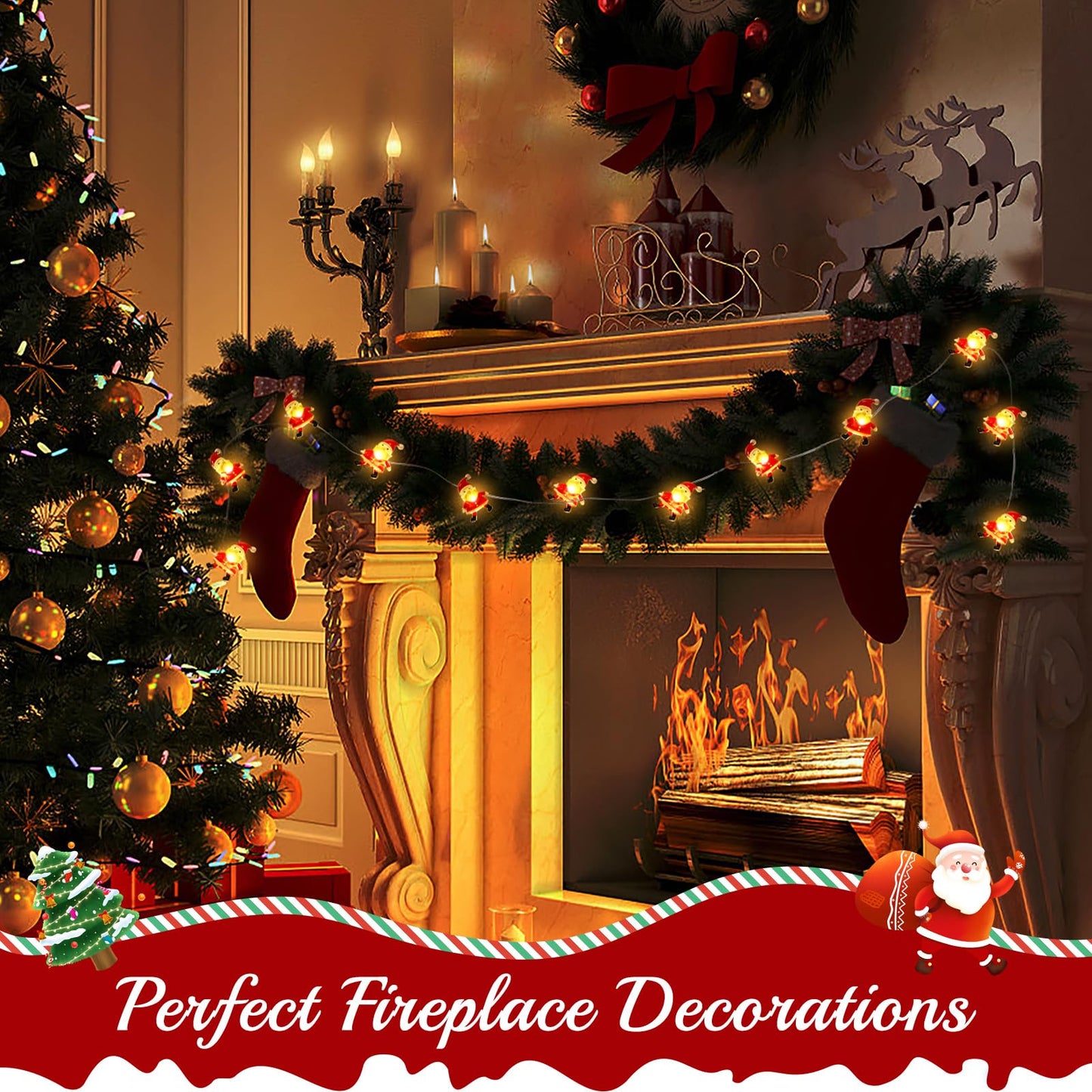 Coquimbo Christmas Decorations Indoor Lights, 10FT 30 LED Christmas Santa Claus Fairy String Lights Battery Operated for Xmas Tree Party Festive Holiday Christmas Gifts Cute Room Decor
